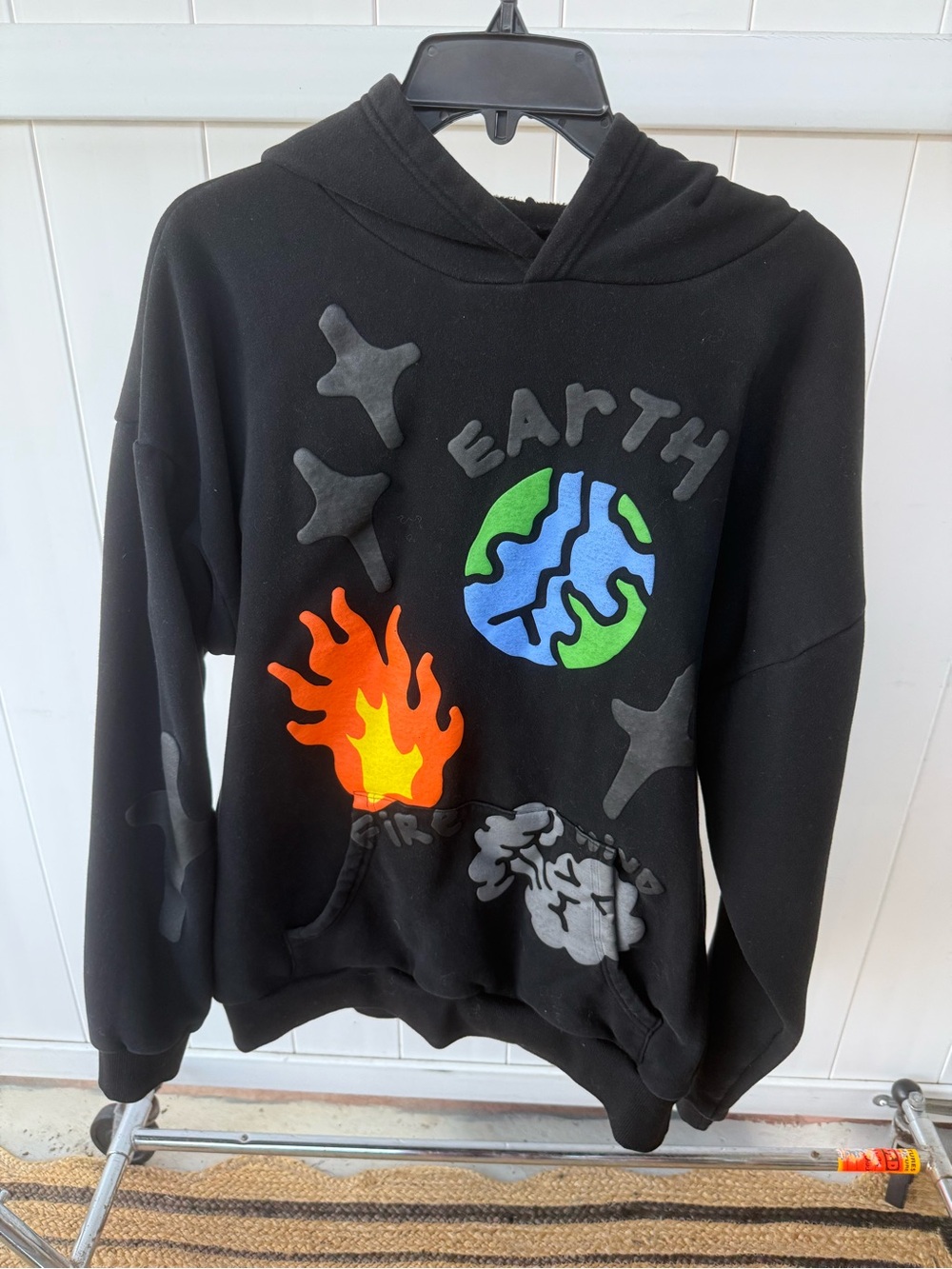 PacSun Earth Fire Graphic Hoodie Black Men’s Large Oversized Fleece Pullover